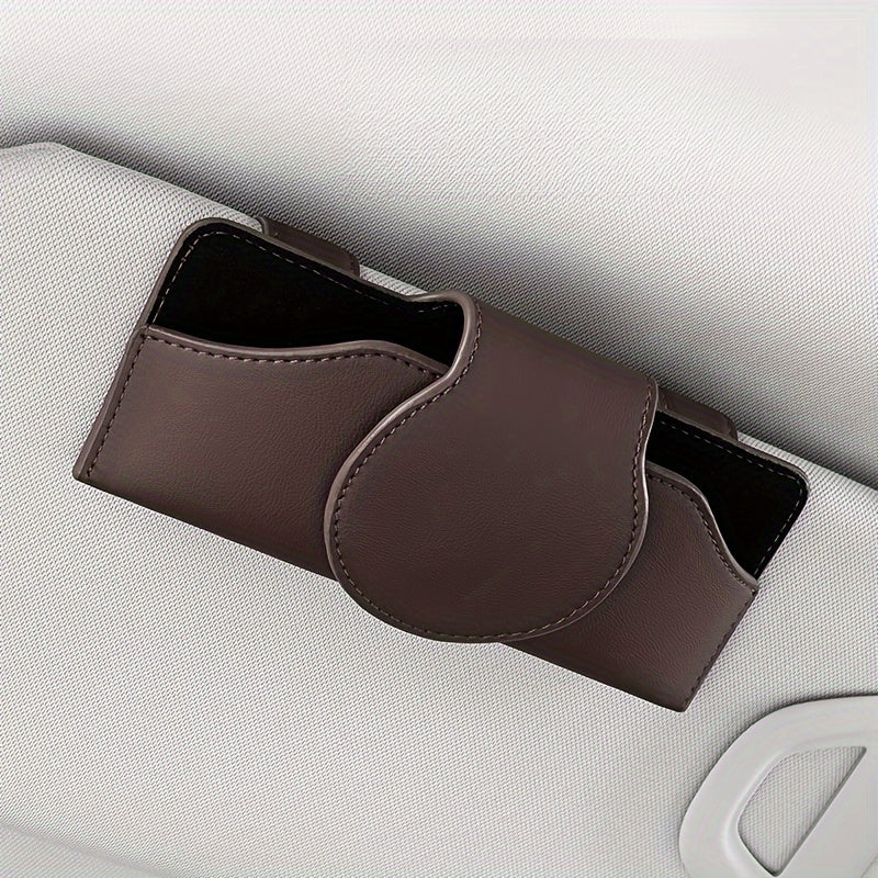 Car Visor Glasses Holder with Magnetic Closure PU Leather Eyeglasses Organizer Vehicle Sun Visor Storage Clip