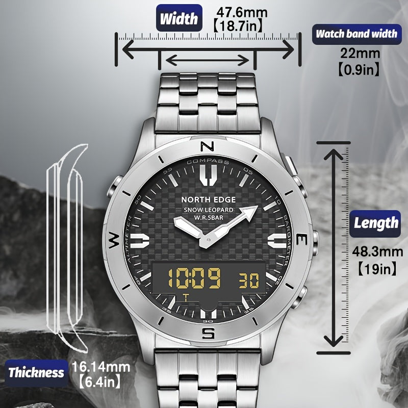 Men's Digital Sports Watch Stainless Steel Water-Resistant Altimeter Barometer Compass Luminous