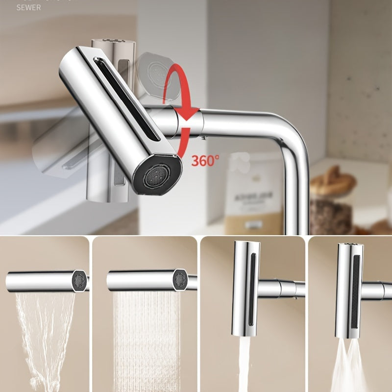 Commercial Kitchen Faucet with Sprayer Rotary Spout Single-Handle Mixer Space-Saving Design