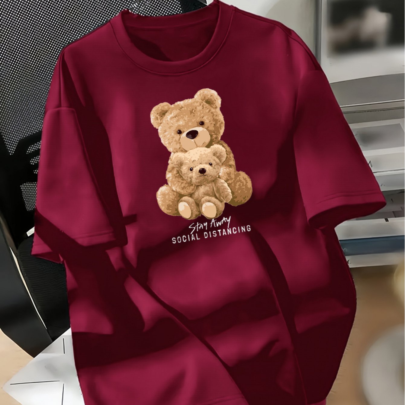Women's Cotton Casual Crew Neck T-Shirt with Cartoon Bear Print Short Sleeve Loose Fit All-Season