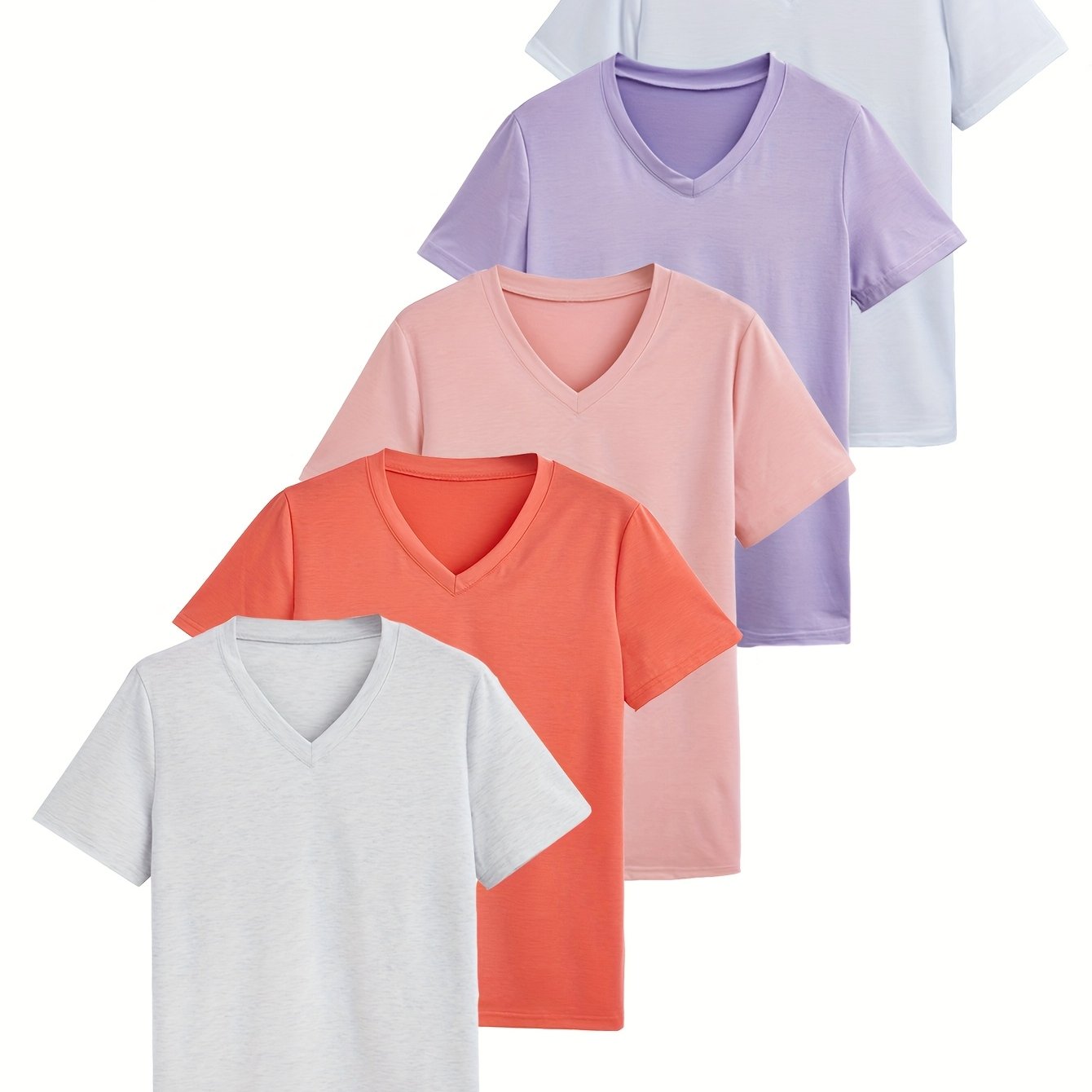 Women's Plus Size Solid V-Neck Short Sleeve 5-Piece Set