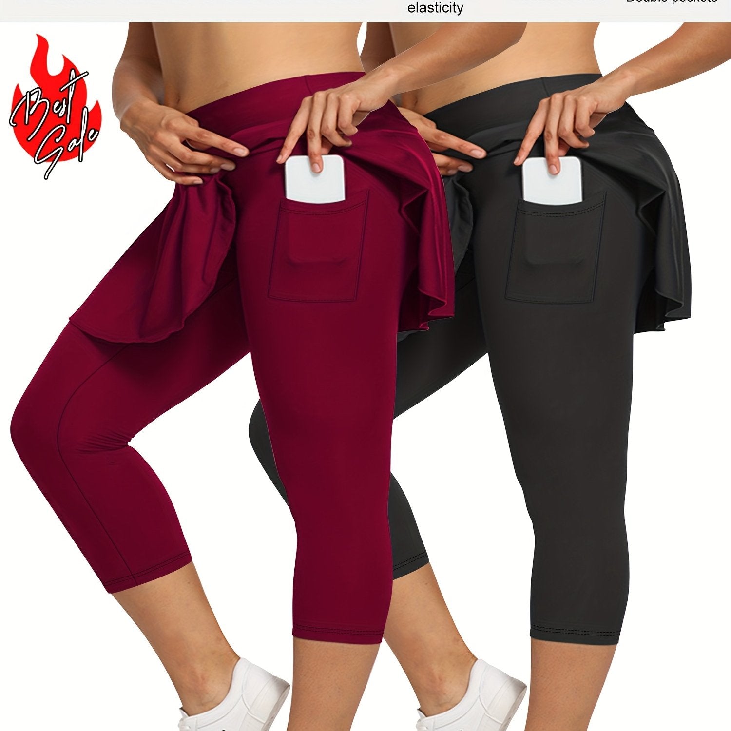 Women's High-Waist 7-Inch Skort Pants with Pockets Stretchy Soft Plus Size