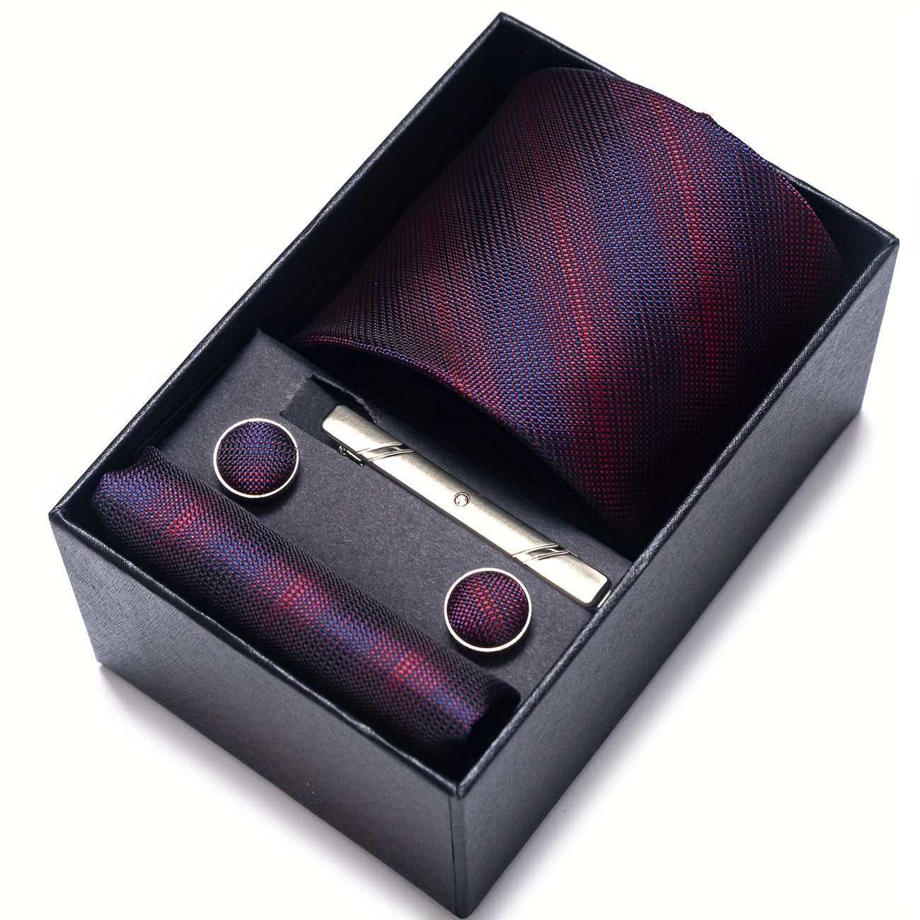 Men's Gift Box Set with Tie, Pocket Square, Cufflinks and Tie Clip for Weddings