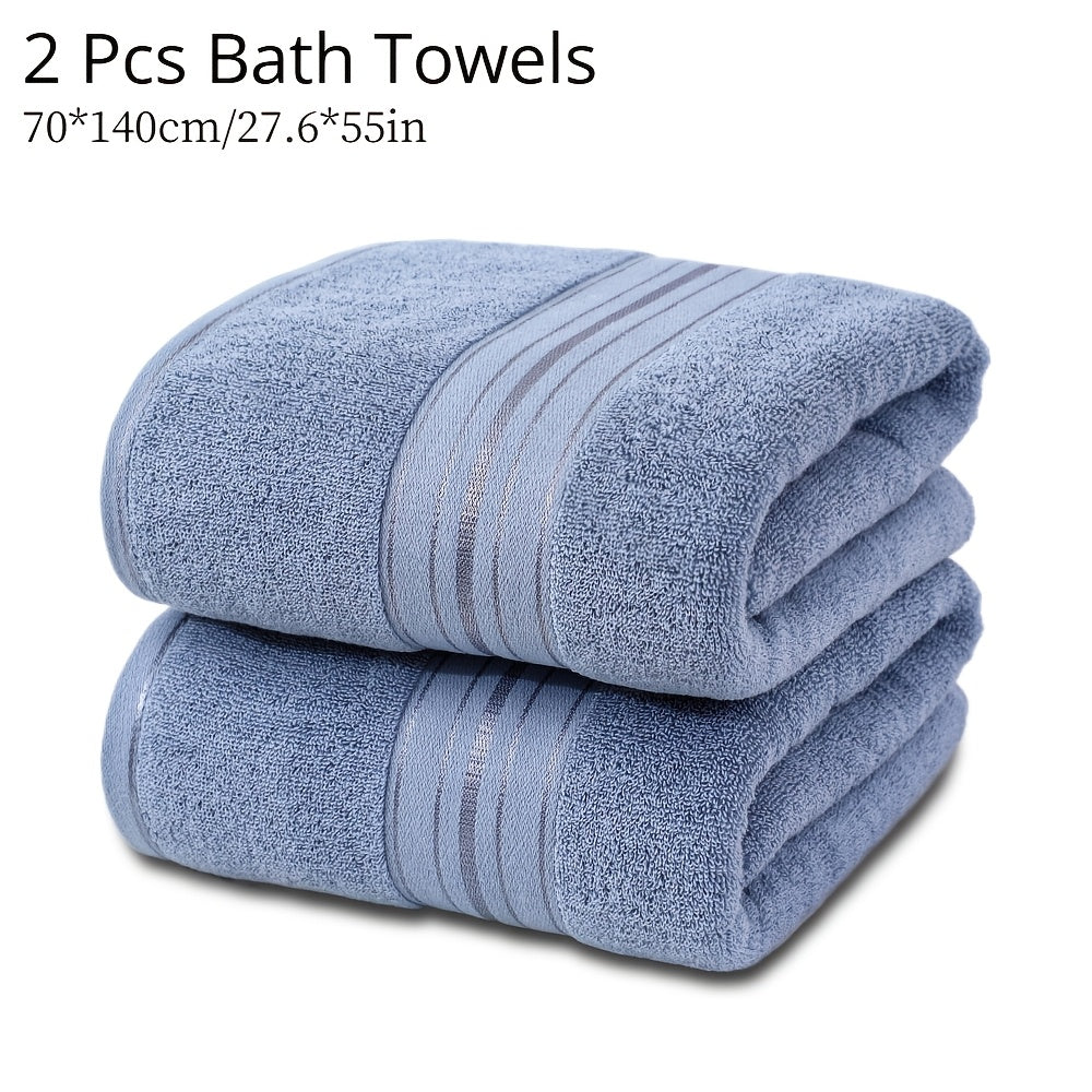 Juego de 2 toallas de baño de algodón 70x140cm de secado rápido y absorbentes con rayas para hogar, hotel, spa