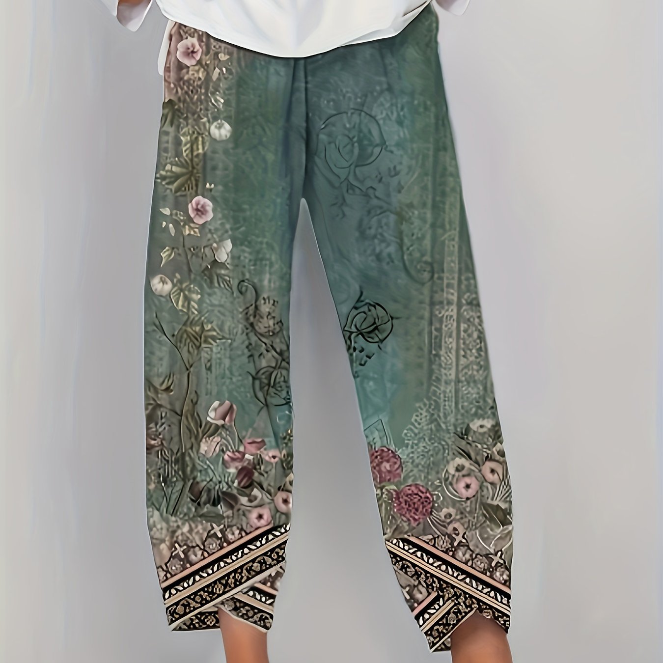 Plus Size Women's Elegant Long Pants Fashionable Wide Leg Trousers