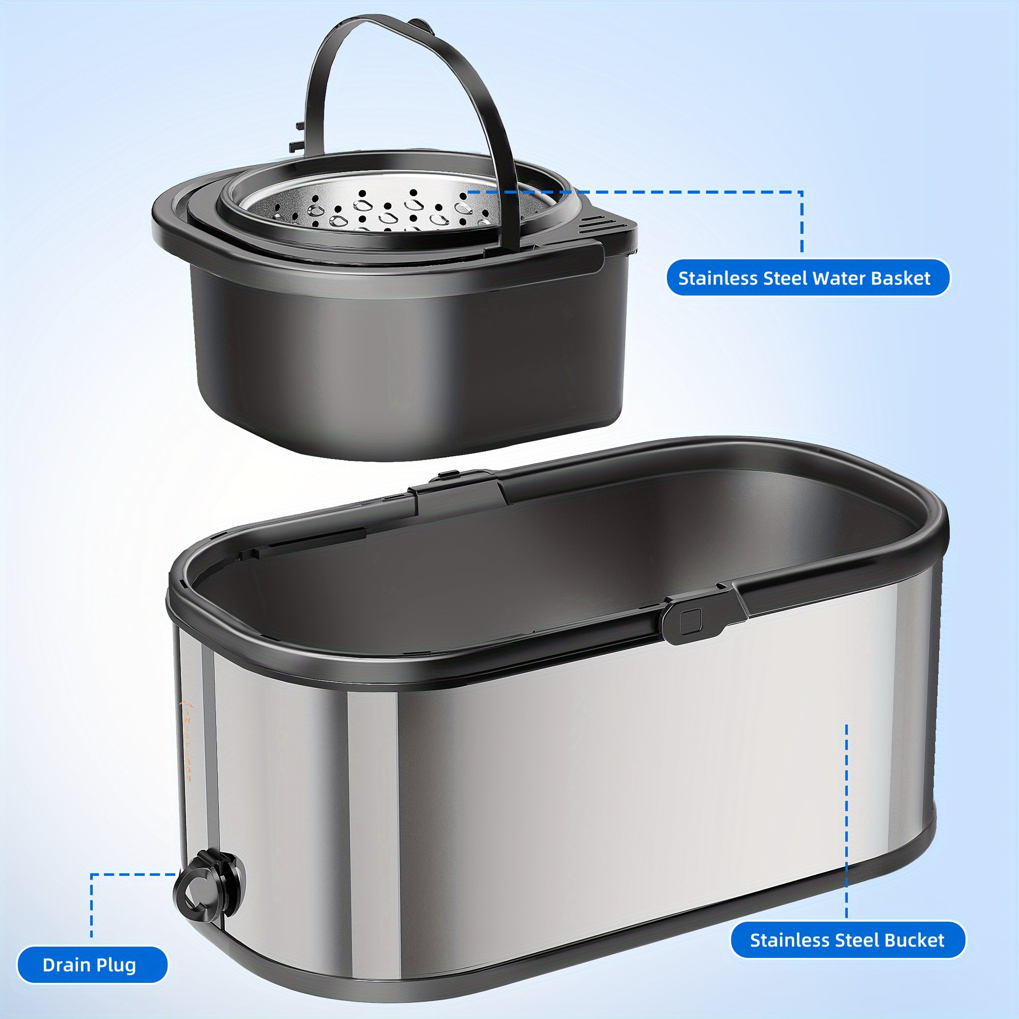 Stainless Steel Spin Mop and Bucket Set with 2 Replacement Heads and Carrying Handle