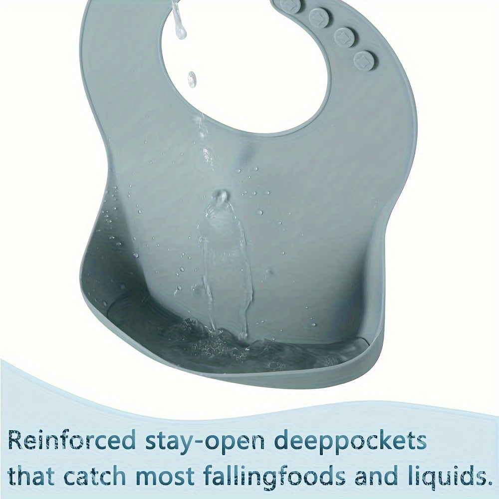 Baby Silicone Bibs Solid Colors Waterproof Adjustable Soft BPA-Free Food Catcher