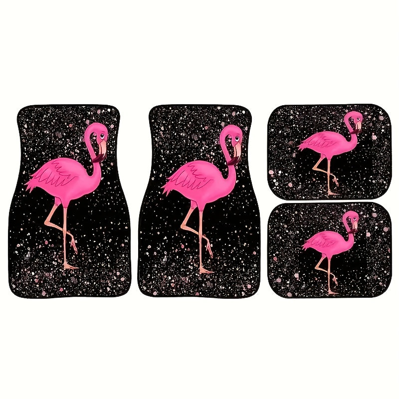 Car Floor Mat Set for Men Women Polyester Flamingo Design Durable Protector