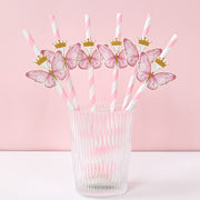 Pink Butterfly Paper Straws for Children's Parties and Celebrations 20 Pack