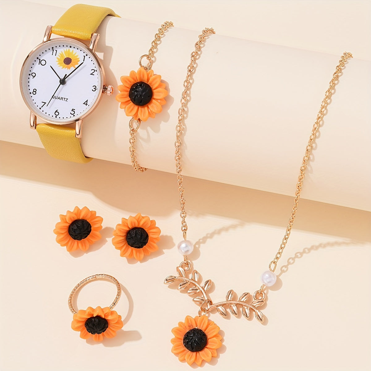 6 ta ayollar uchun kundalik quarts soatlari to'plami, charm taqinchalar va kapalakli zargarlik buyumlari bilan