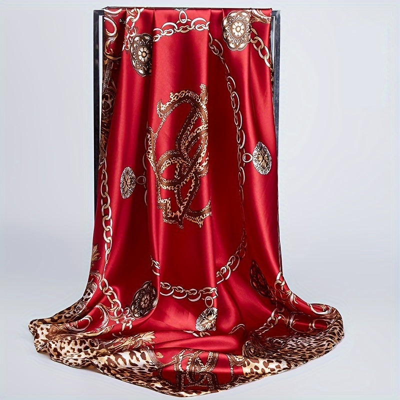 Women's Satin Square Scarf 88.9cm Leopard Chain Print Boho Head Wrap Shawl