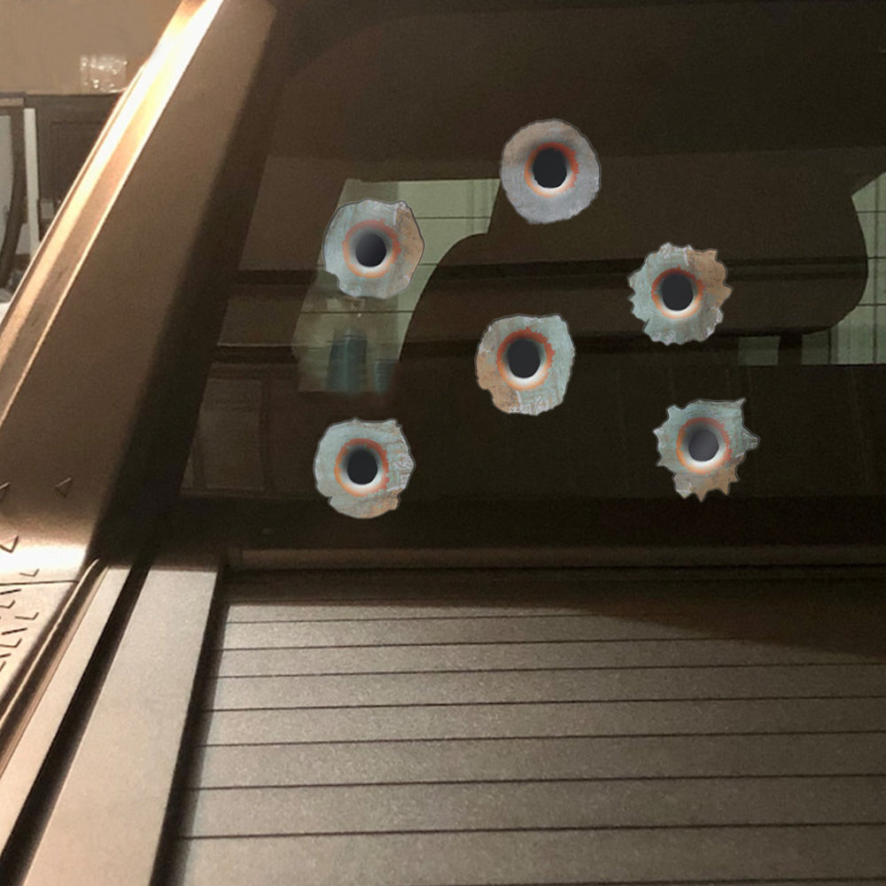 6pcs Rusty Bullet Hole 3D Film Stickers for Vehicles Large Caliber Realistic