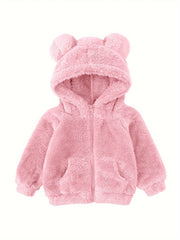 Baby Girl Fuzzy Jacket with Ears Hood Cozy Zip-Up Fall Winter Outerwear