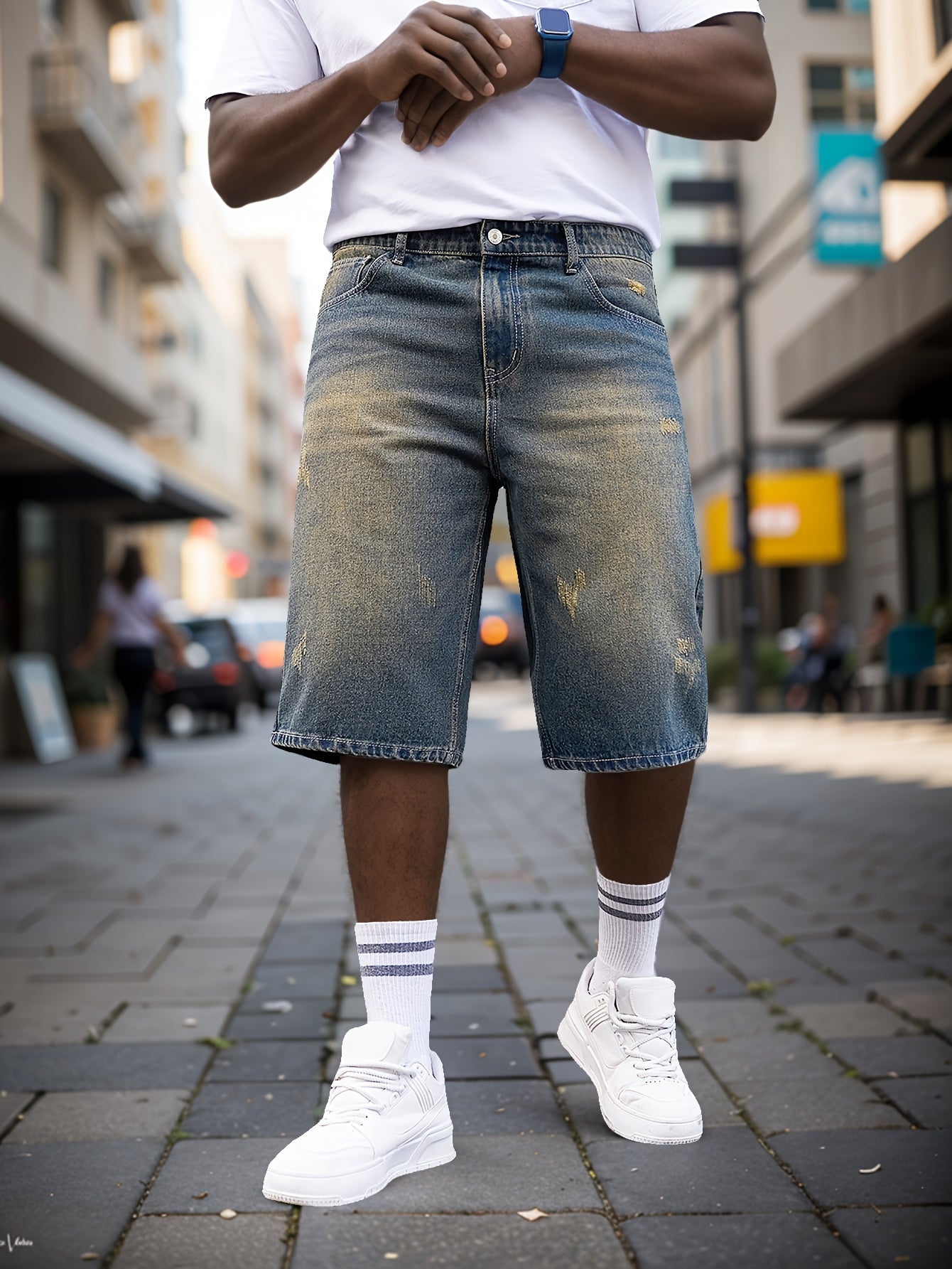 Men's Plus Size Cotton Denim Shorts with Pockets Casual Summer Fashion