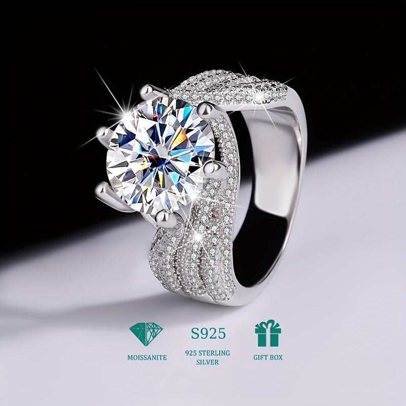 Sterling Silver Wide Band Ring with 5 Carat Moissanite Jewelry Gift Box