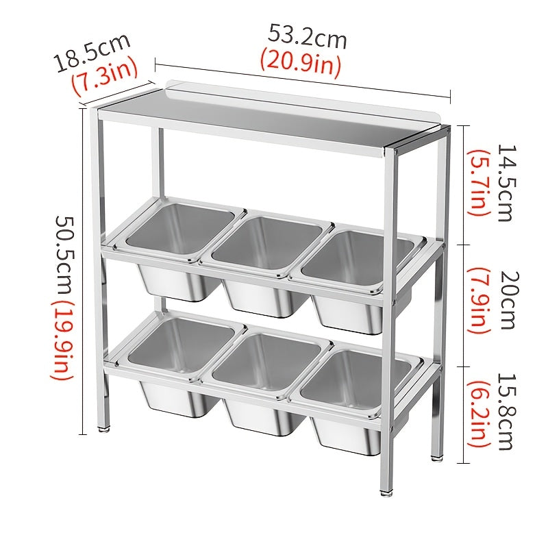 Stainless Steel 3-Tier Kitchen Organizer with Lids for Spices Fruits Storage