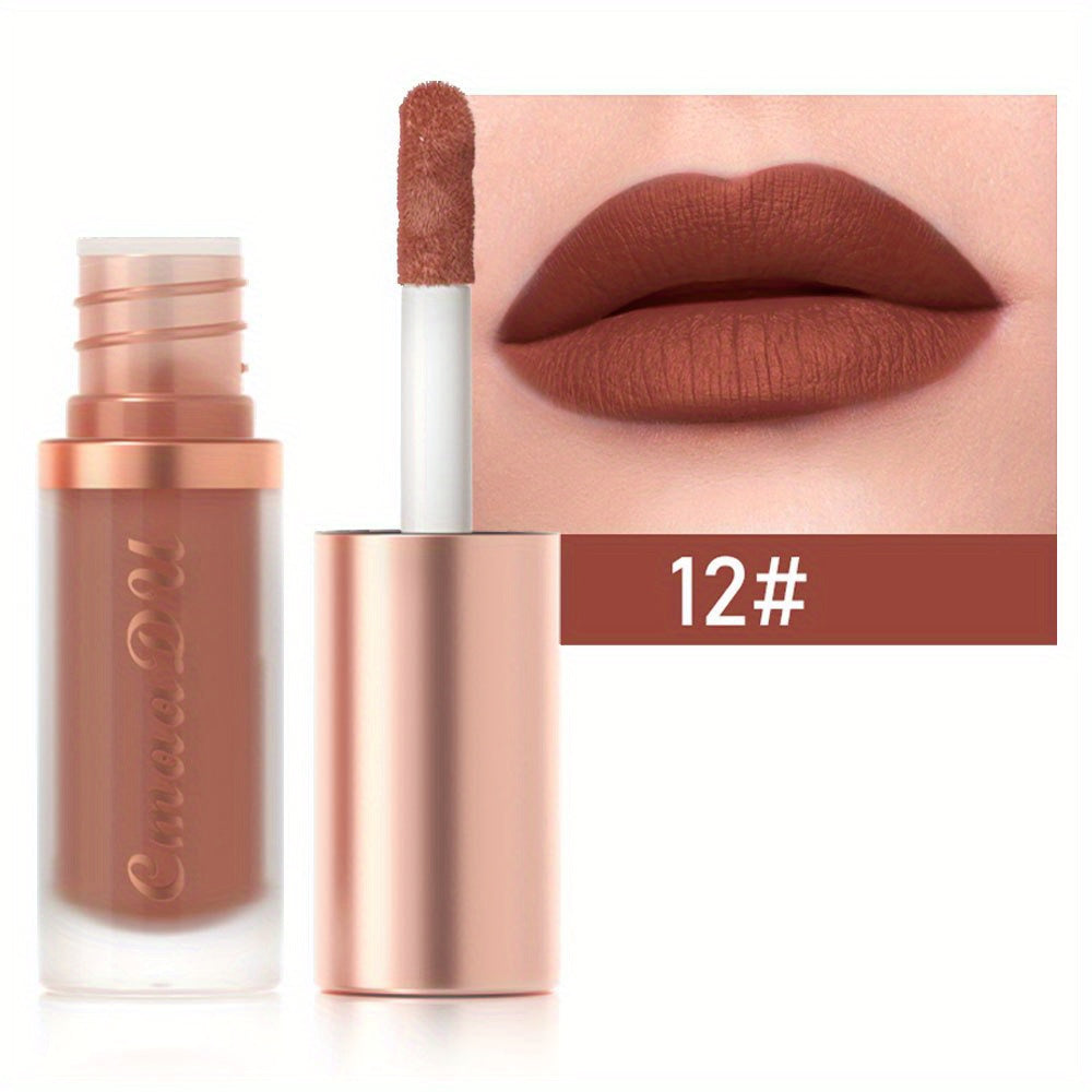 Women Waterproof Matte Lip Glaze and Velvet Lipstick 12 Colors Long-Lasting