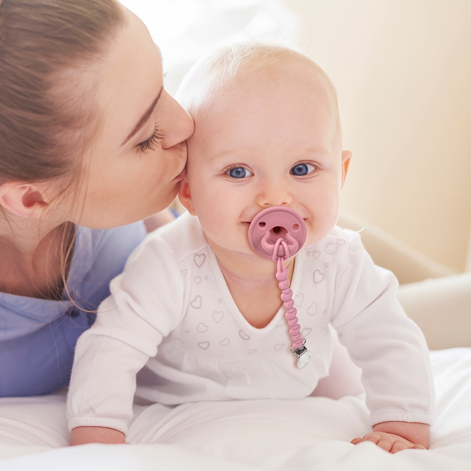 Baby Silicone Pacifiers Bundle of 2 with Pacifier Chains Food Grade Safe for Newborns