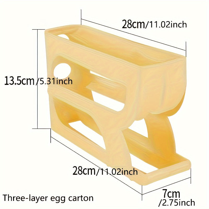 Egg Dispenser 3-Tier Food-Safe Plastic Shatterproof Transparent Yellow for 21 Eggs
