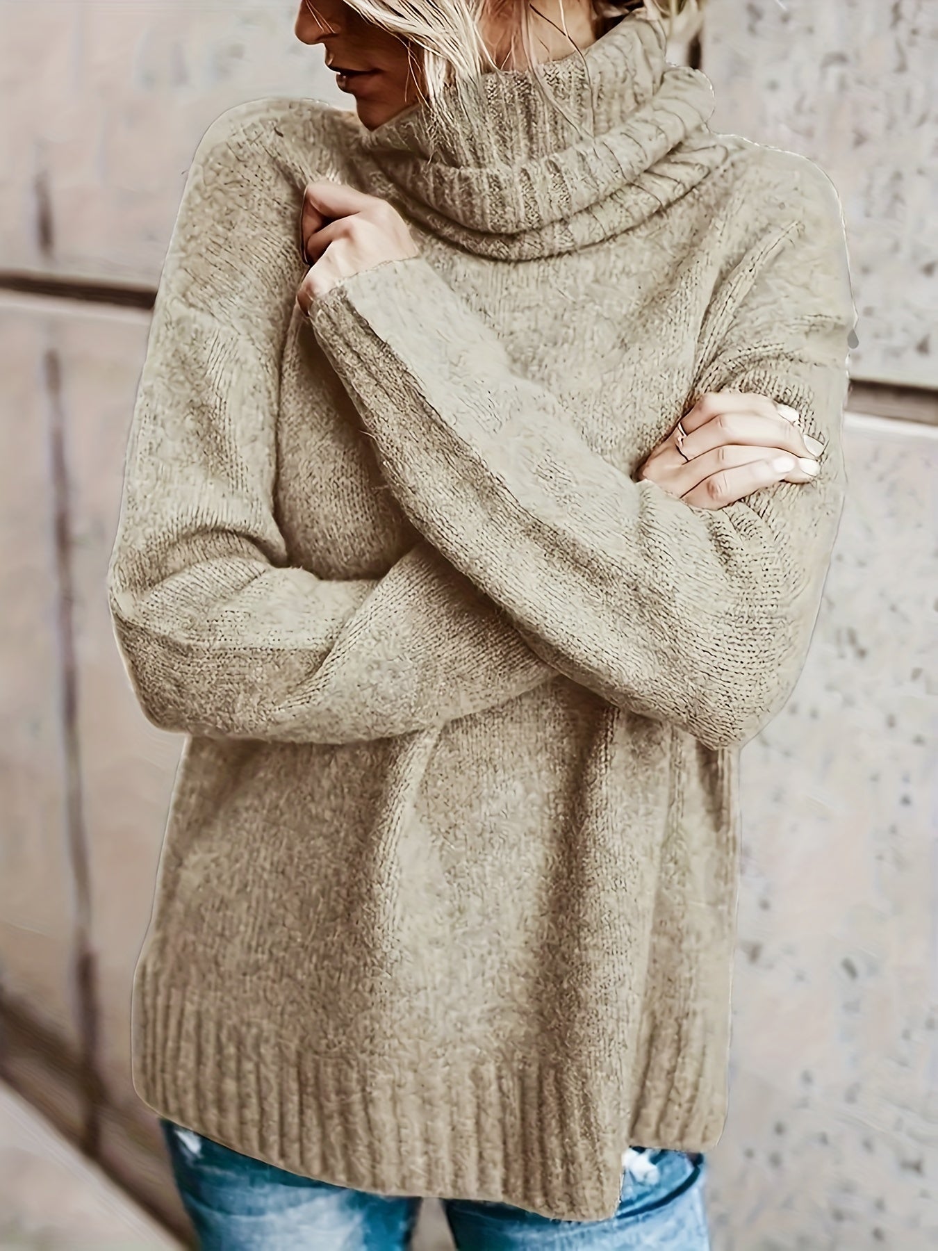 Plus Size Women's Casual Turtleneck Sweater Ribbed Long Sleeve Pullover