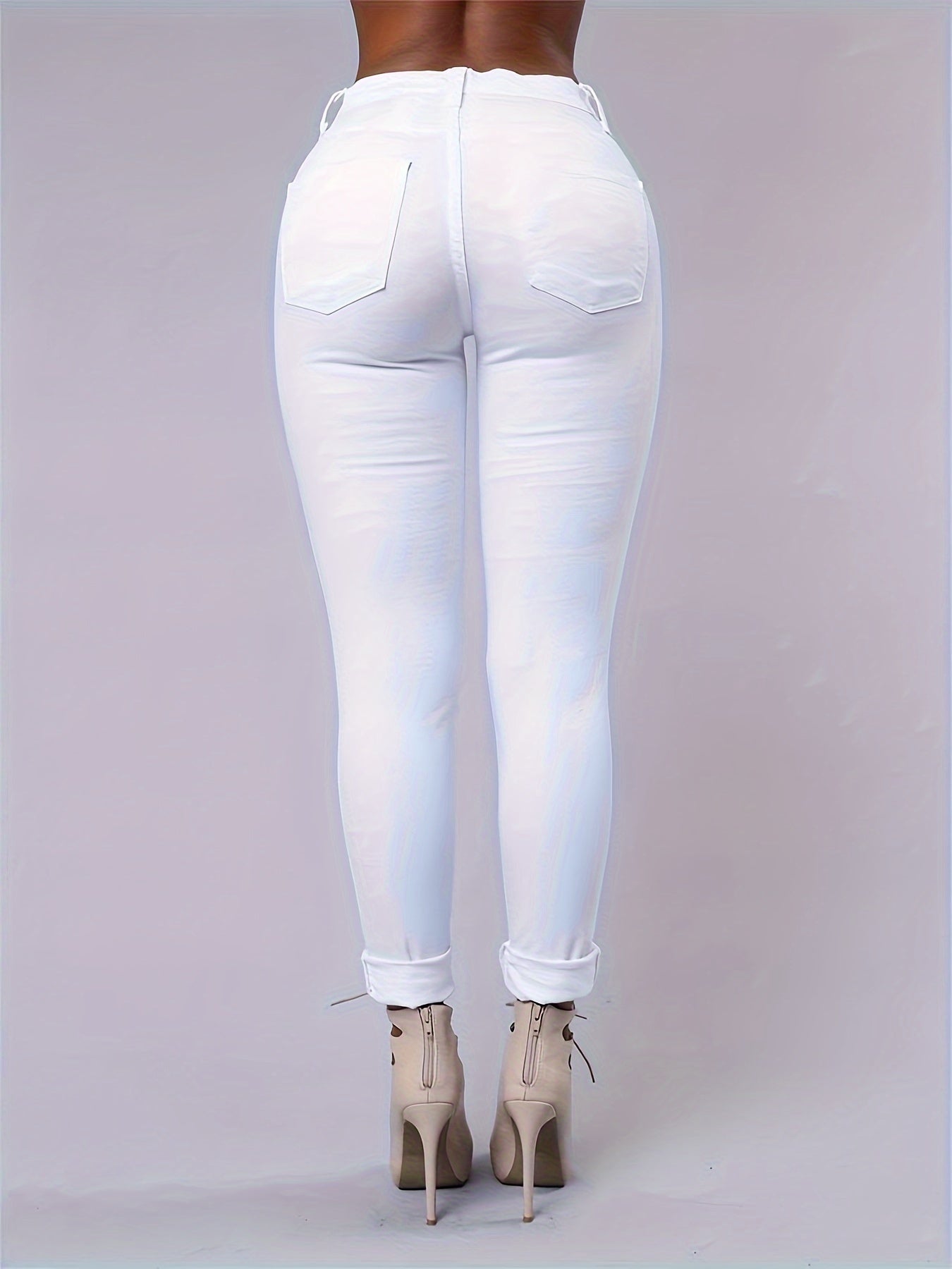 Women's Plus-Size Ripped Skinny Jeans Denim Spandex Street Style Long Length