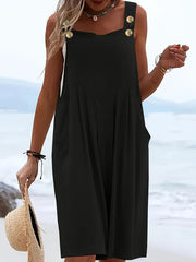 Women Sleeveless Jumpsuit with Faux Buttons Breathable Stretchy Casual