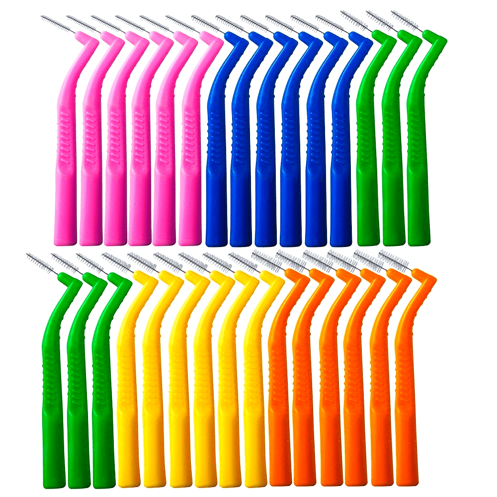 30 Pcs Angled Interdental Brushes Durable PE Ergonomic Handle Multi-Color