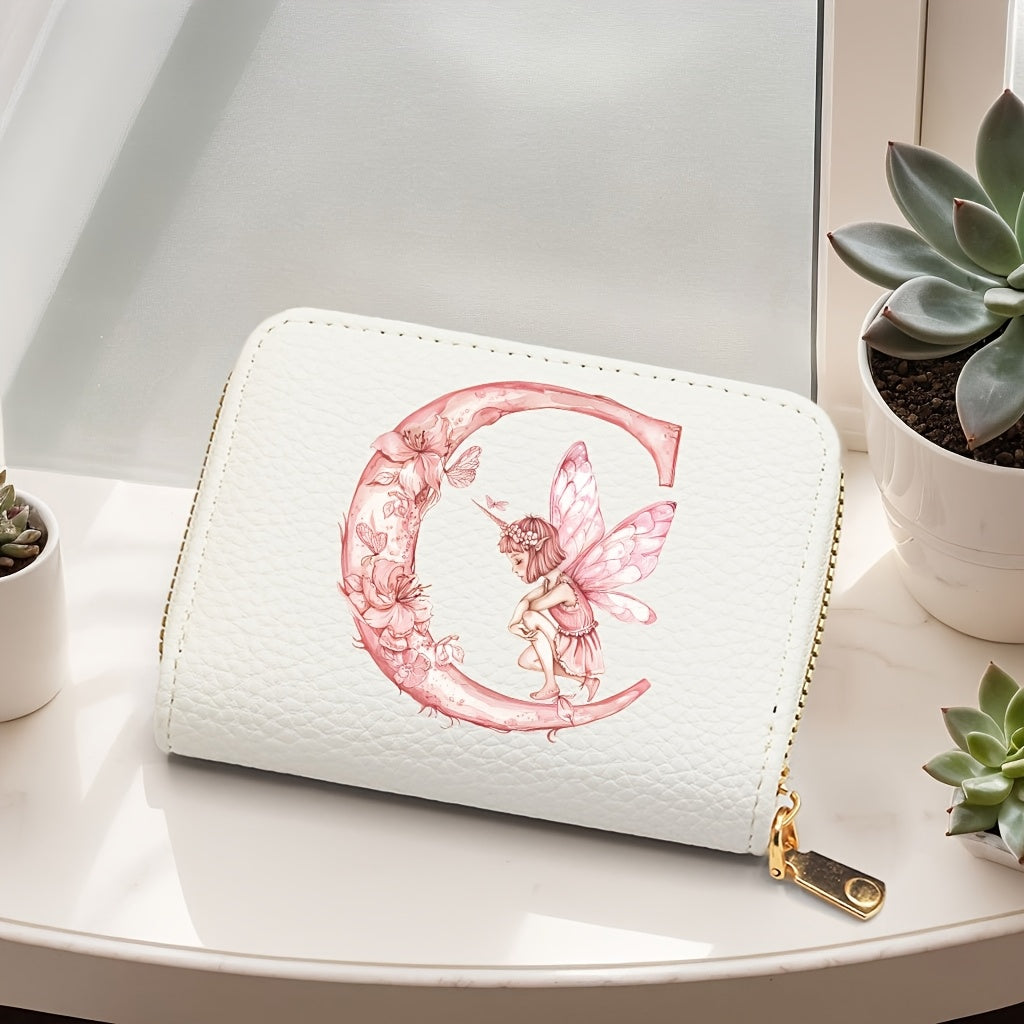 Tarjetero de mujer de cuero sintético, estilo acordeón delgado, con cierre de cremallera para monedas