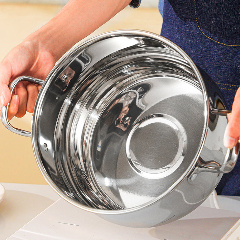 Juego de 8 piezas de ollas de acero inoxidable con gran capacidad y asas resistentes al calor