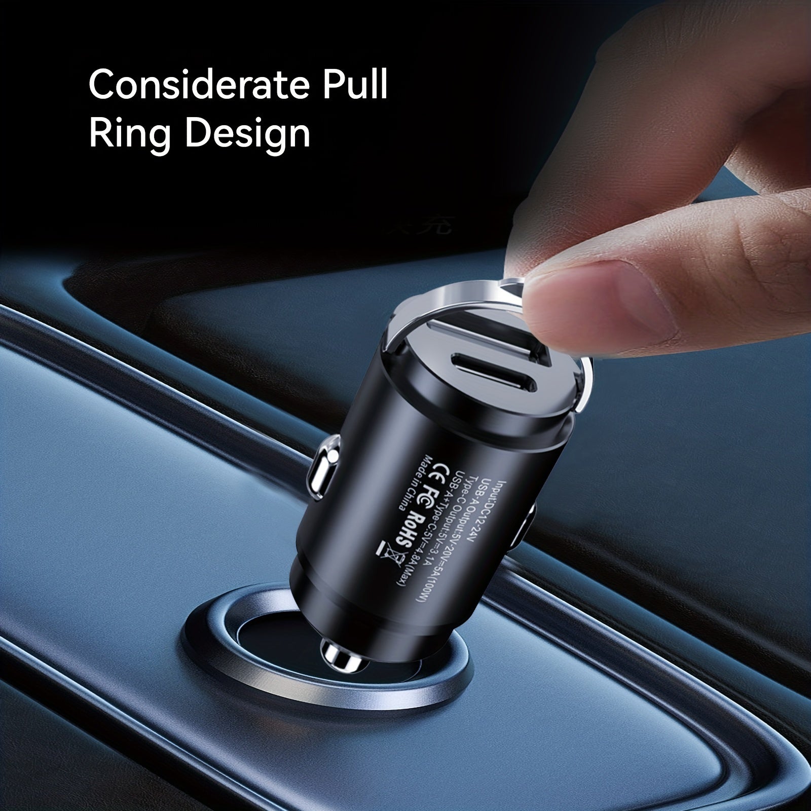 Mini USB Car Charger Dual Port 100W Fast Charging Metal Finish