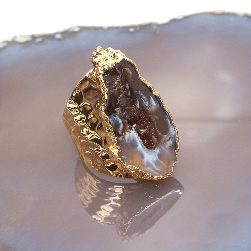 Adjustable Bohemian Agate Stone Ring for Women Casual Holiday Gift