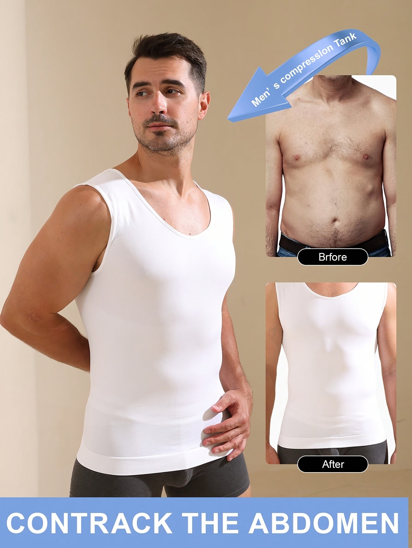 Men's Compression Tank Top High Stretch Knit Crew Neck Sleeveless Tummy Control Moisture-Wicking
