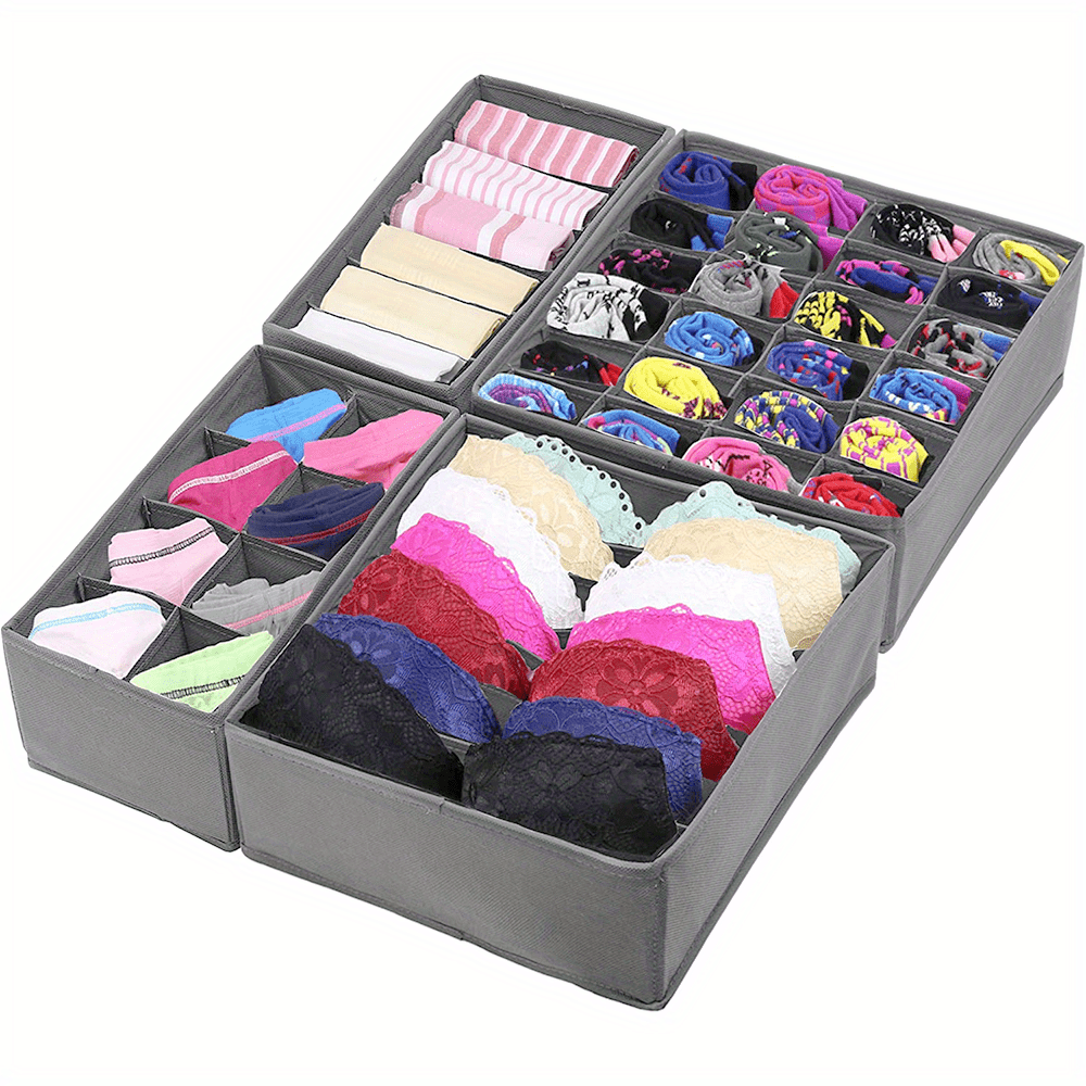 Grey Collapsible Closet Organizer for Socks Bras Ties Belts 24 Cell