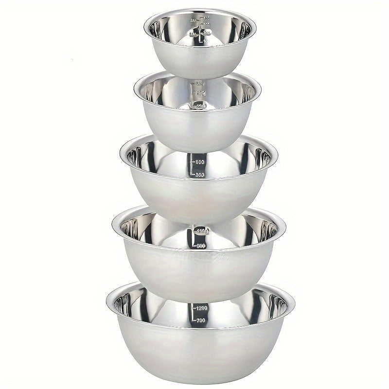 Set of 5 Stainless Steel Mixing Bowls with Measurements Dishwasher Safe Deep Sides