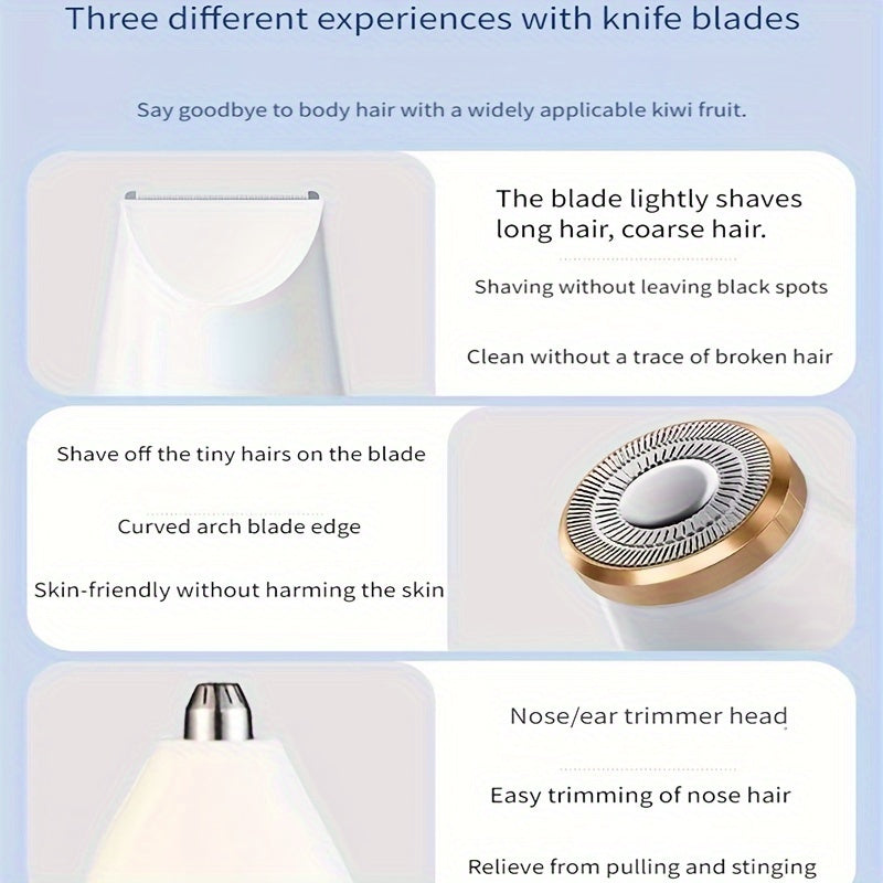 Ayollar uchun 3-in-1 Elektron Soch Olib Tashlash To'plami - USB Qayta Zaryadlanadigan, Yuz Soch Olib Tashlagich, Burun Soch Olib Tashlagich, To'liq Tanali Epilator, Ajoyib Hediya
