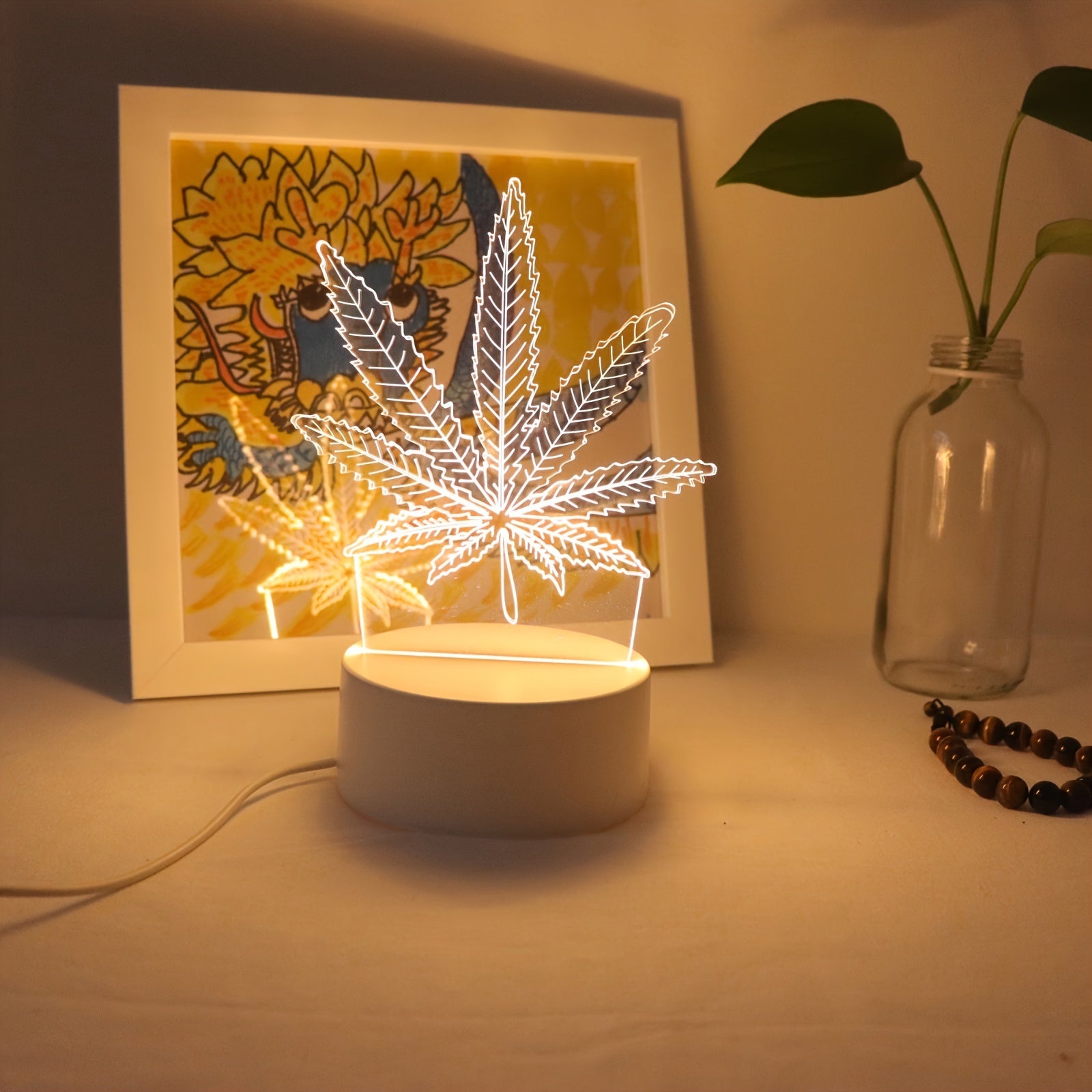 3D Maple Leaf Night Light with USB Power Touch Dimmable Glass Shade for Home Decor
