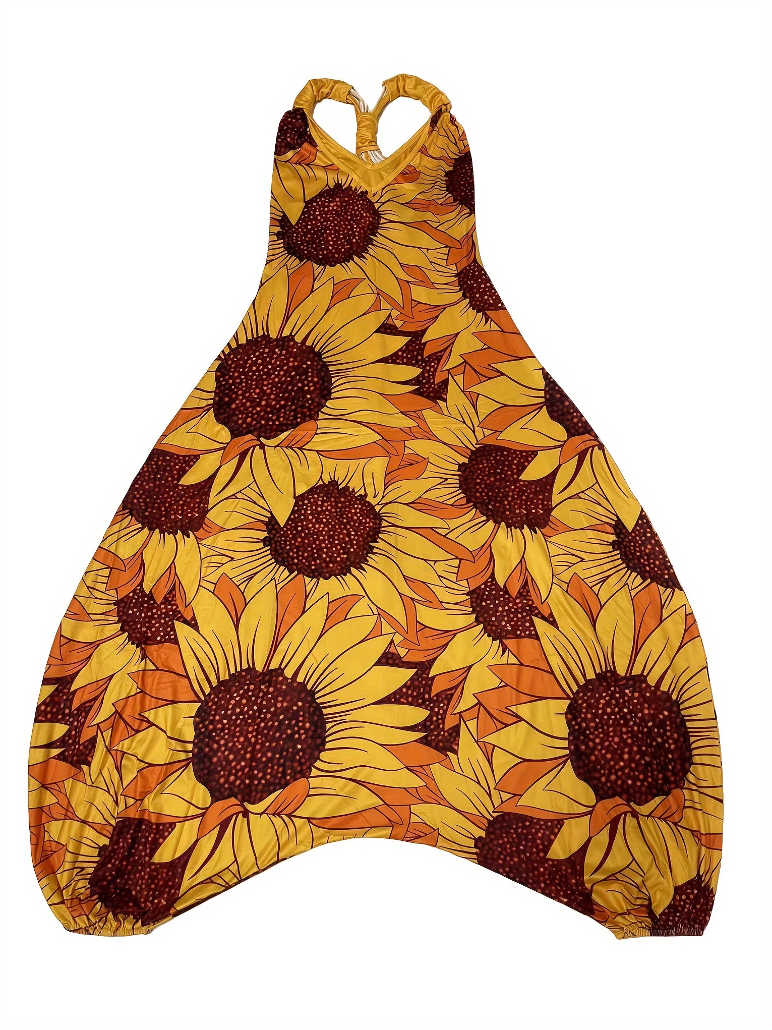 Plus Size Floral Print Sleeveless Slip Jumpsuit Casual V Neck Women