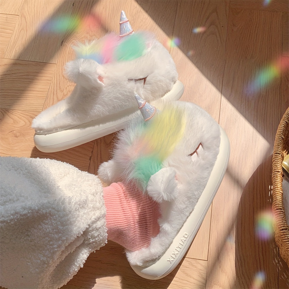 Women's Fluffy Plush Slip-On Slippers Winter Warm Non-Slip Shoes