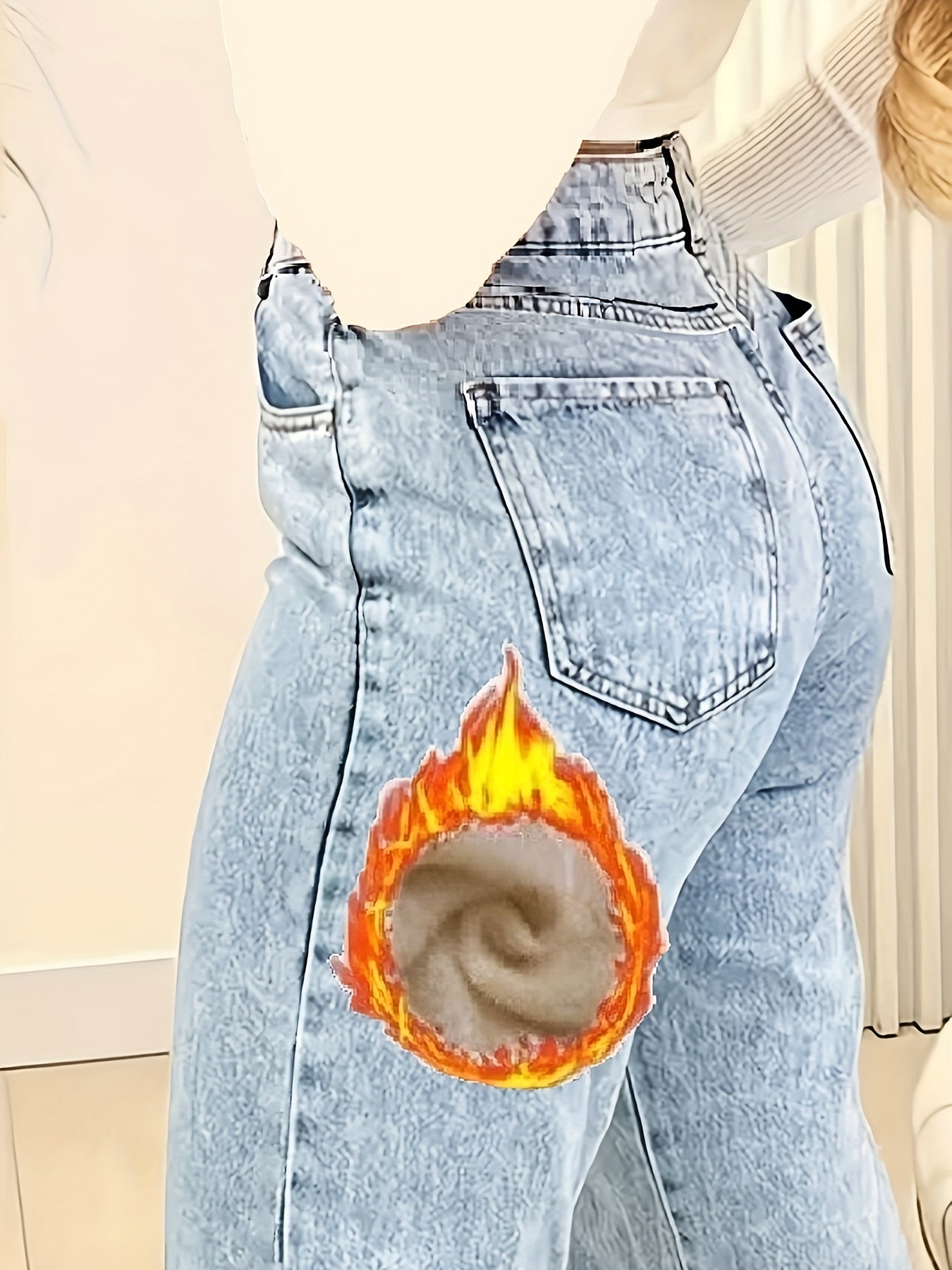 Ayollar uchun keng hajmli denim jinsi, bir rangli, to'g'ri fit, elastik bel, chiqish uchun