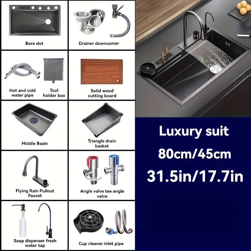 Glam Stainless Steel Kitchen Sink with Integrated Faucet No-Rim Drop-In Right Drain