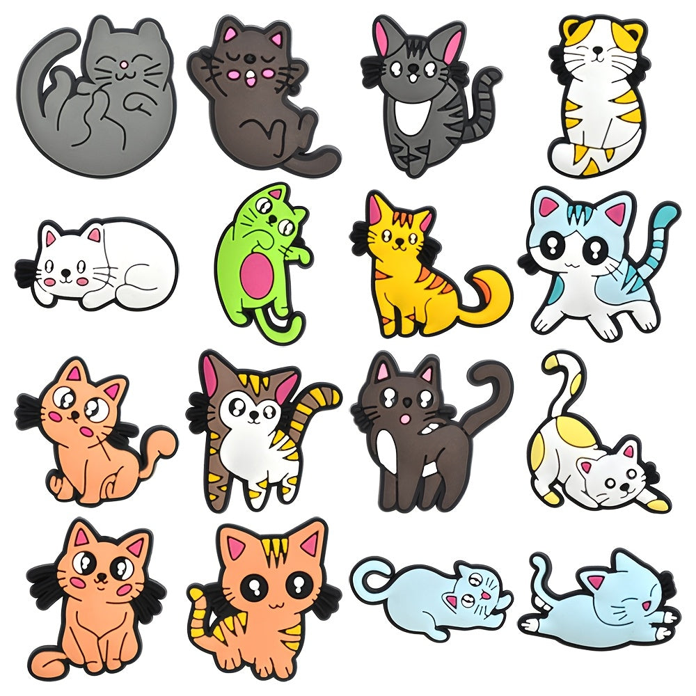 16pcs Cat Shoe Charms Soft Plastic Kittens with Striped and Solid Colors