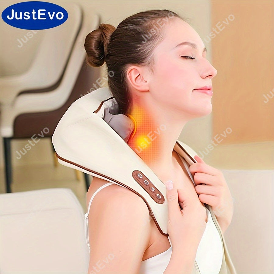 JustEvo USB orqali zaryadlanadigan to'liq tanali massajchi, 1800mAh litiy polimer batareyasi bilan - bo'yin, bel va yelkalarga moslashtirilgan.