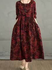 Ayollar uchun yangi vintage uslubidagi flax ko'ylak, keng kesim va ingichka patchwork dizayni bilan.