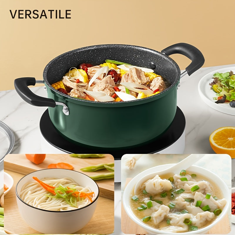 22cm Non-Stick Stew Pot with Glass Lid Induction Gas Stove Compatible Dual Handles