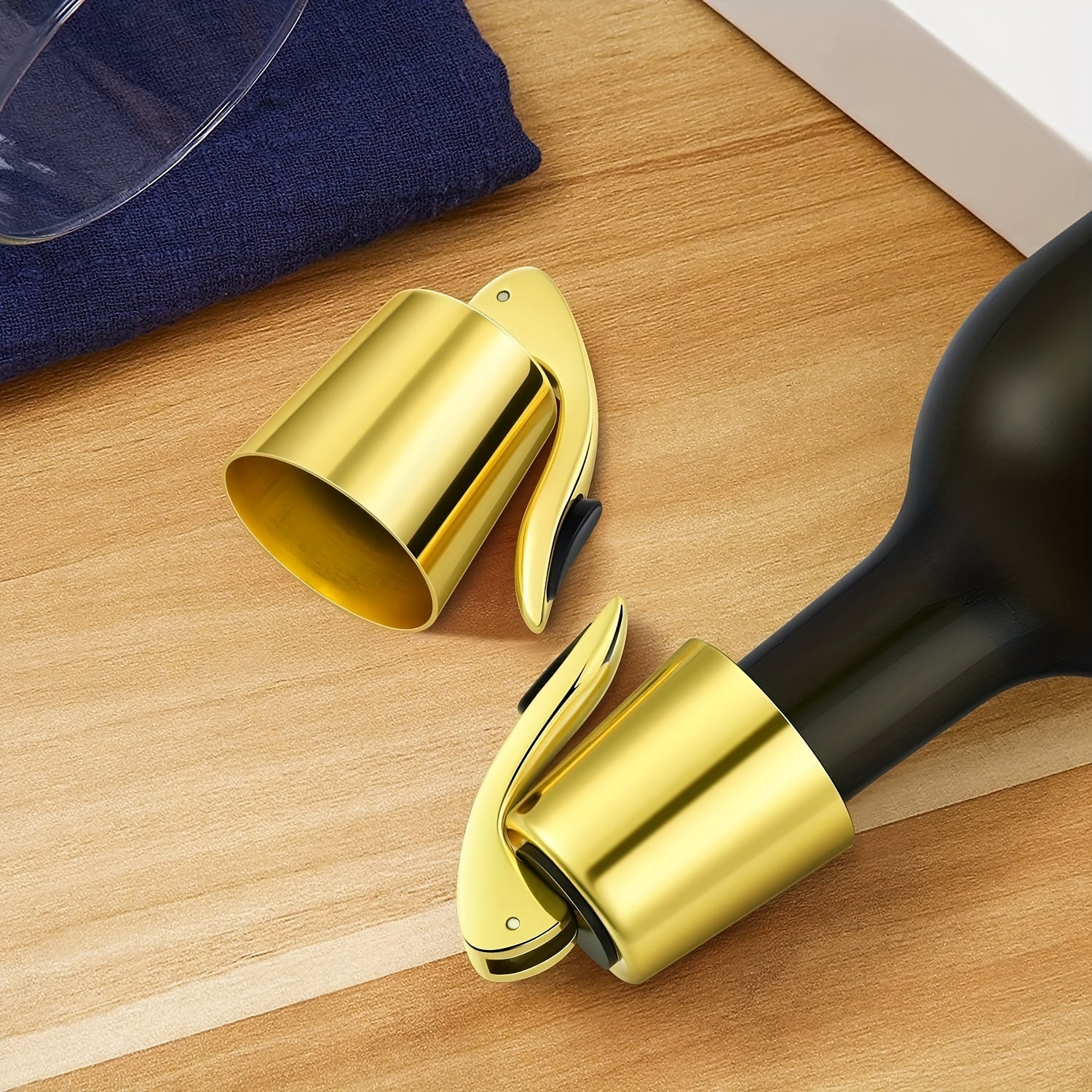 Set of 2 Wine Bottle Stoppers with Silicone Sealers for Freshness Gift for Parties and Holidays