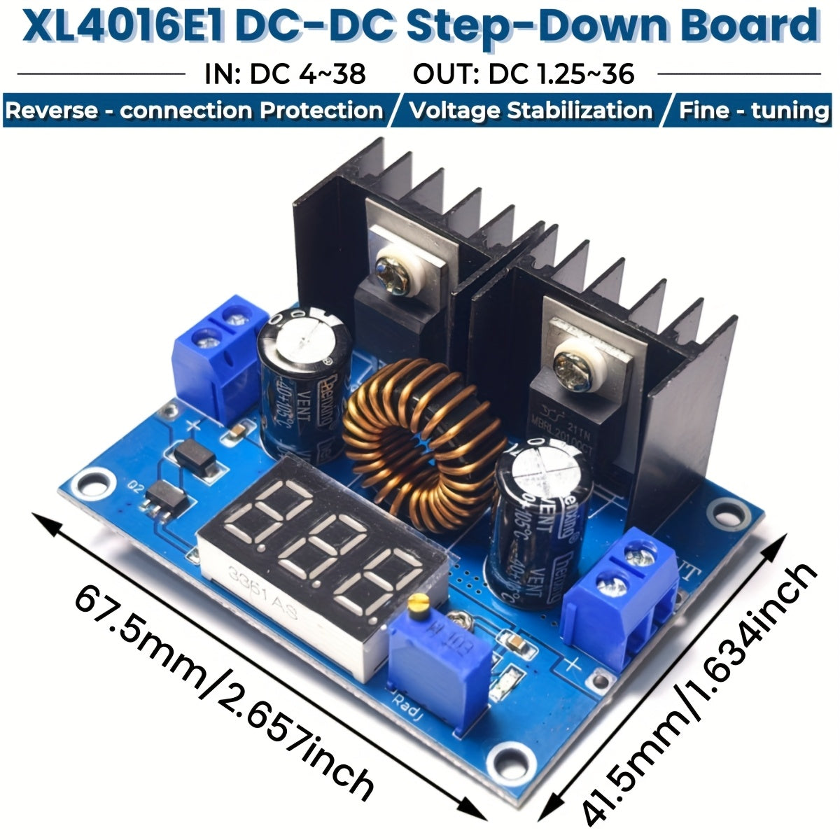 Convertidor Buck DC-DC Regulador de Voltaje Ajustable 8A Entrada 4-36V Salida 1.25-36V