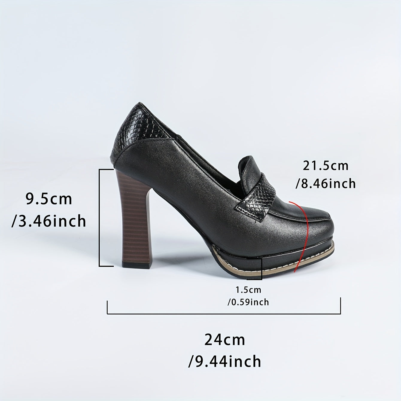 Women's Wood Grain Block Heel Pumps Round Toe Formal Shoes Black
