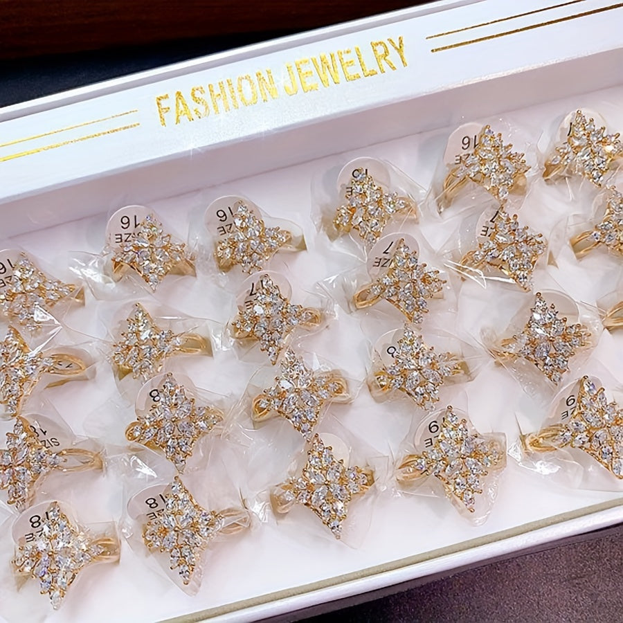 Set of 10 Heart-Shaped Zirconia Copper Rings for Women, Wedding, Party, Gift