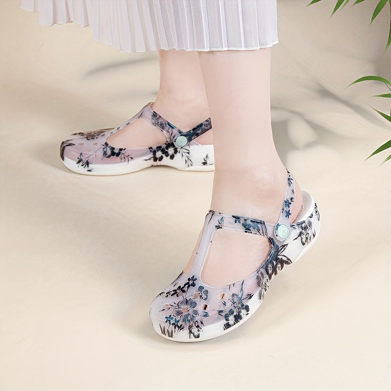 Women Thick Sole Clogs Floral Print EVA Platform Shoes Beach Outdoor