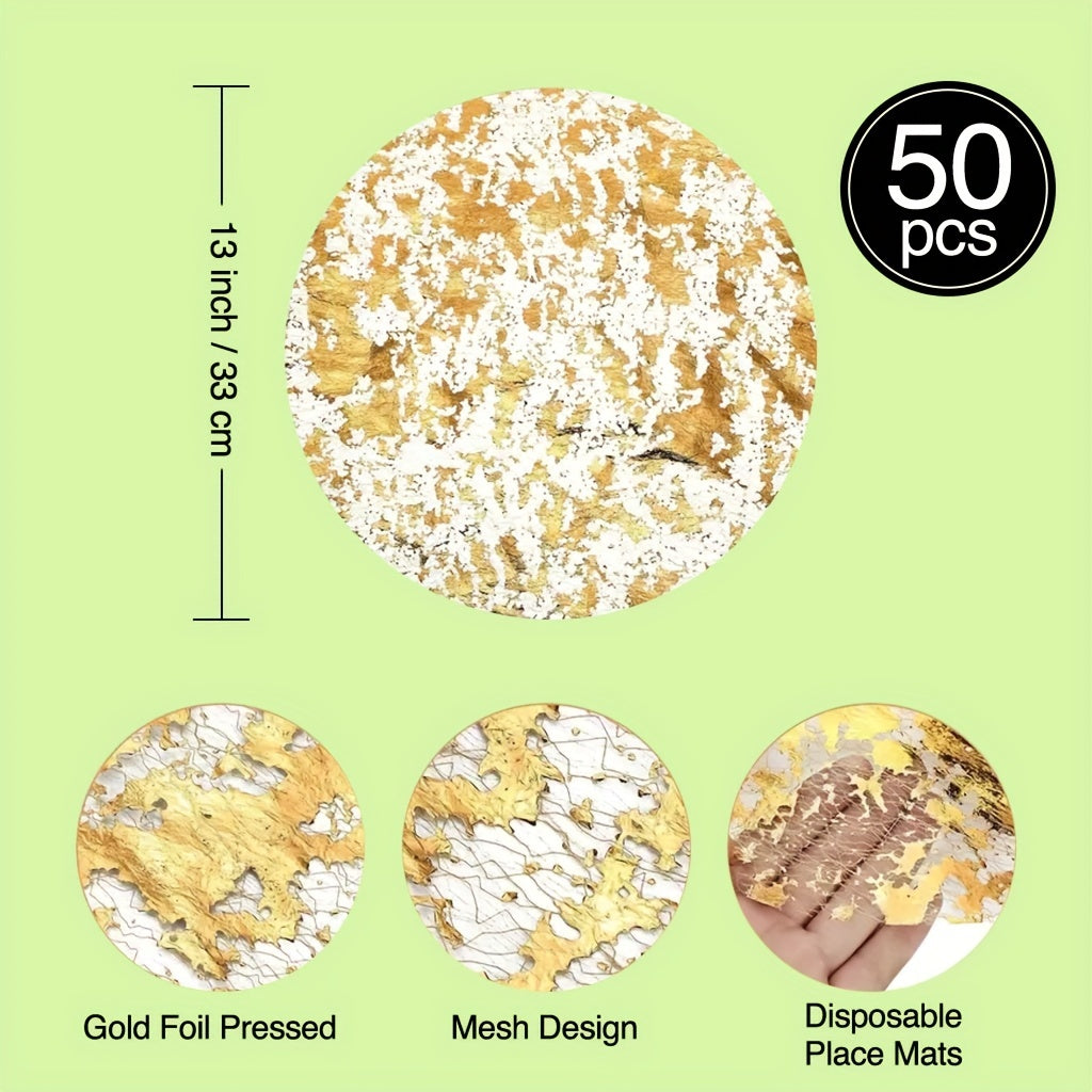 50 dona oltin folga bilan o'ralgan dumaloq stol matoqlar, to'ylar va uy bezaklari uchun